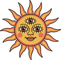 Retro Groovy Three-Eyed Sun Vector Illustration for Indie Design Projects 2