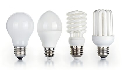 collection of eco style light bulbs. fluorescent bulbs in the form of spirals. energy-saving light bulb on a white background