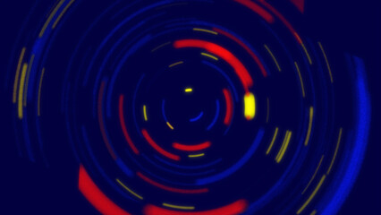 Colorful polygon shapes in swirling design, rainbow circle tunnel.