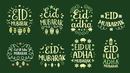 Festive Eid Mubarak and Eid al-Adha Typography Set