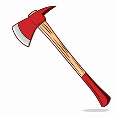 Red Firefighter Axe, Wooden Handle, Cartoon Style