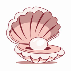 Pink Clam Shell with Pearl Illustration