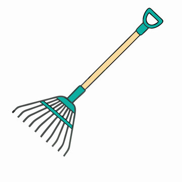 recommend clip art: Teal and Wood Garden Rake Illustration