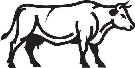 Stylized black and white illustration of a cow