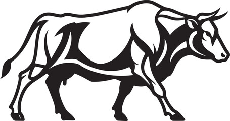 Powerful black and white bull silhouette strong animal farm livestock