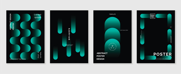 Abstract gradient poster background vector set. Minimalist style cover template with vibrant perspective 3d geometric prism shapes collection. Ideal design for social media, cover, banner, flyer.