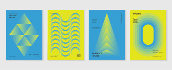 Abstract gradient poster background vector set. Minimalist style cover template with vibrant perspective 3d geometric prism shapes collection. Ideal design for social media, cover, banner, flyer.