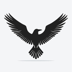Obraz premium Flying Crow Silhouette with Spread Wings — Flat 2D Minimalist Vector