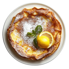 Dutch Baby Pancake With Lemon And Powdered  isolated on a transparent background