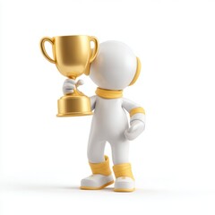 3D Humanoid Celebrates with Golden Trophy
