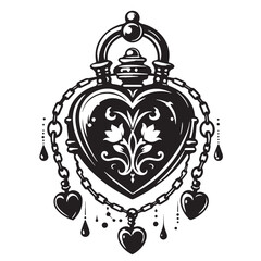 Black Color Locket Silhouette Vector Illustration, Solid White Background. minimal vector design