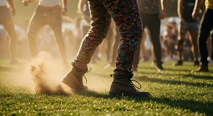 Person Dancing in Boots at Outdoor Music Event on Grass