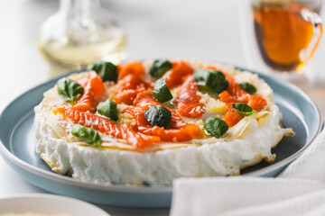 Omelette Poulard. Omelette of Mother Poulard. French omelette with whipped egg whites, lightly...