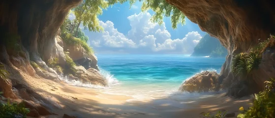 Crédence de cuisine en verre imprimé Tropical beach scene from a cave