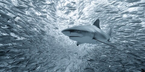 photo of shark feeding frenzy on school of fish