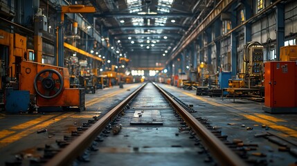 Industrial Rail Line Inside a Large Factory