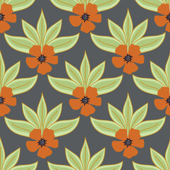 Trendy floral seamless pattern. Simple red and beige daisy. Spring flower template for packaging, postcards, textile printing, wallpaper. Hand drawn illustration isolated on white background