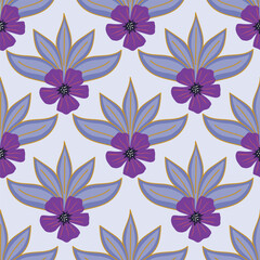 Trendy floral seamless pattern. Simple red and beige daisy. Spring flower template for packaging, postcards, textile printing, wallpaper. Hand drawn illustration isolated on white background