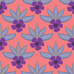 Trendy floral seamless pattern. Simple red and beige daisy. Spring flower template for packaging, postcards, textile printing, wallpaper. Hand drawn illustration isolated on white background