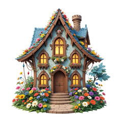 Enchanted Fairytale Cottage with Vibrant Flower Garden