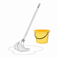 Mop and Bucket Cleaning Supplies Illustration