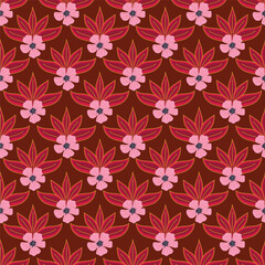 Trendy floral seamless pattern. Simple red and beige daisy. Spring flower template for packaging, postcards, textile printing, wallpaper. Hand drawn illustration isolated on white background