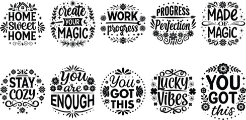 Motivational Phrase Set Featuring Vibes, Cozy, and Magic Themes