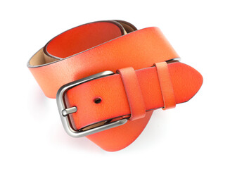 One orange leather belt isolated on white
