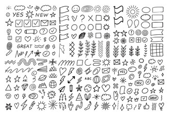 Obraz premium Doodle Elements and Speech Bubbles in Vector Icon Pack