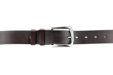 One brown leather belt isolated on white