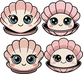 Fototapeta premium Adorable Cartoon Seashell Character with Sparkly Eyes vector illustration