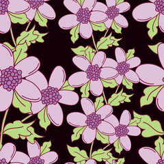 Trendy floral seamless pattern. Simple red and beige daisy. Spring flower template for packaging, postcards, textile printing, wallpaper. Hand drawn illustration isolated on white background