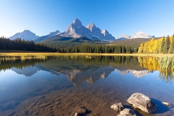 Obraz premium Reflection of majestic mountains in tranquil lake nature landscape