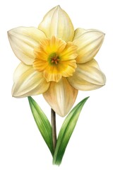 Elegant botanical illustration of a daffodil flower, meticulously rendered with exquisite detail