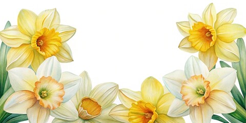 Watercolor Daffodil Flower Border with Gentle Yellow and Creamy White Tones