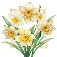 Fototapeta premium Elegant Watercolor Illustration of Daffodils in Full Bloom with Soft Lighting