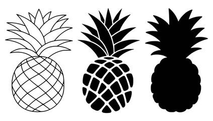 Obraz premium Vector illustrations of three black and white pineapple designs