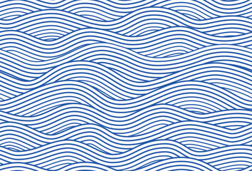 Blue water wave line pattern background. Handmade vector illustration. Japanese style concept.