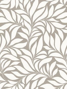 Seamless abstract foliage poster vector. Leaves, organic shapes, earth tone colors, leaf branch. Illustration design for Eco packaging, interior, cover,  wallpaper, market. Monochrome