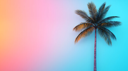 Obraz premium Tranquil Palm Tree Silhouette Against Pastel Sunset Sky: Serene Coastal Vibe and Tropical Relaxation, Creating a Calming Aesthetic.