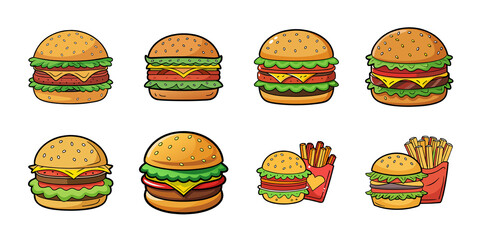 set of burger isolated on transparent background
