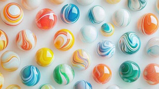 Colorful swirling spheres isolated on white background, marble pattern
