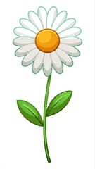 Cartoon style daisy flower illustration with a yellow center and green stem