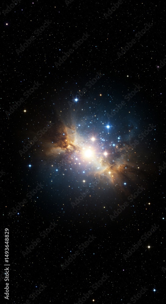 Poster celestial nebula burst - a vibrant nebula explodes with light and color against a dark space backgro