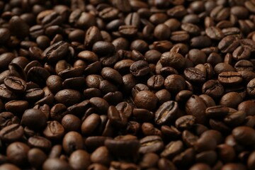 Aromatic coffee beans as background, closeup view