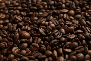 Aromatic coffee beans as background, closeup view