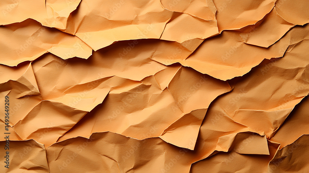 Poster textured tan paper abstract background: high resolution close-up of crumpled material for creative p
