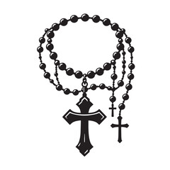 Black Color Rosary Silhouette Vector Illustration, Solid White Background. minimal vector design