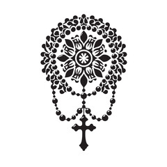 Black Color Rosary Silhouette Vector Illustration, Solid White Background. minimal vector design