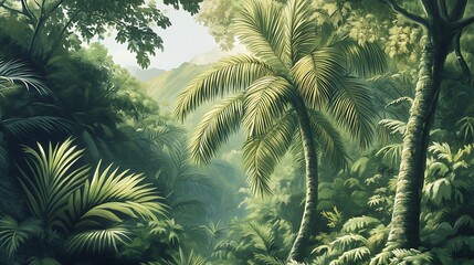 tropical jungle background with palm trees